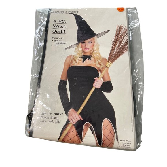 Music Legs 4 PC Witch Outfit Size Medium Large Sequin Gloves Hat Neckpiece NEW - Picture 2 of 9